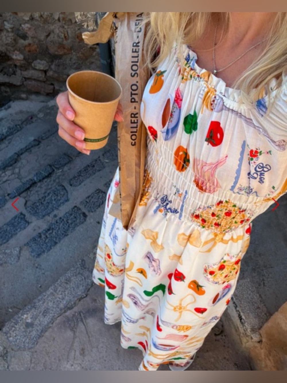 Lisa Says Gah Ivory Maxi Annie Dress, Colorful Buon Appetito Print, NWT Small - Picture 2 of 12